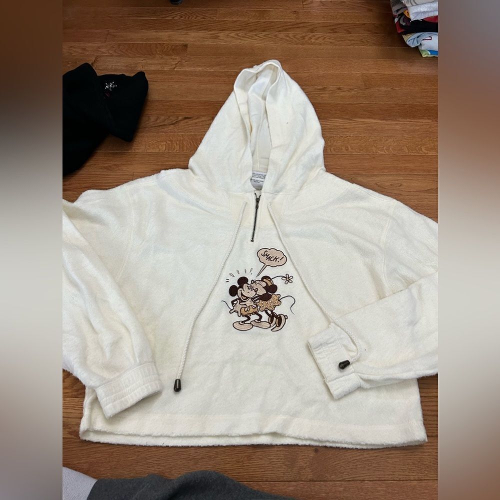 Mickey INC Cropped Fleece Hoodie Sweatshirt